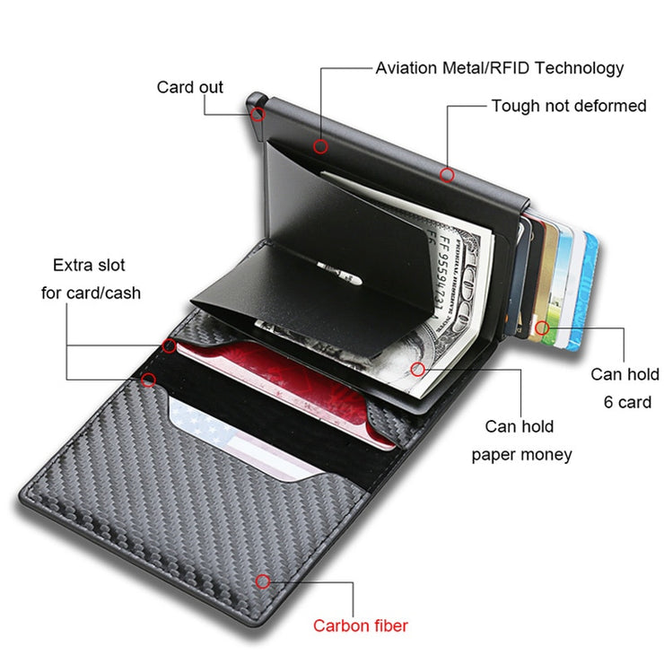 Carbon Fiber Credit Card Holder Wallets Men Brand Rfid Black Magic