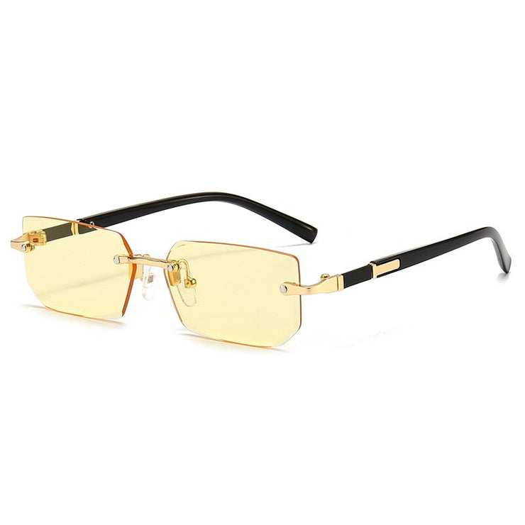 Rimless Sunglasses Rectangle Fashion Popular Women Men Shades Small