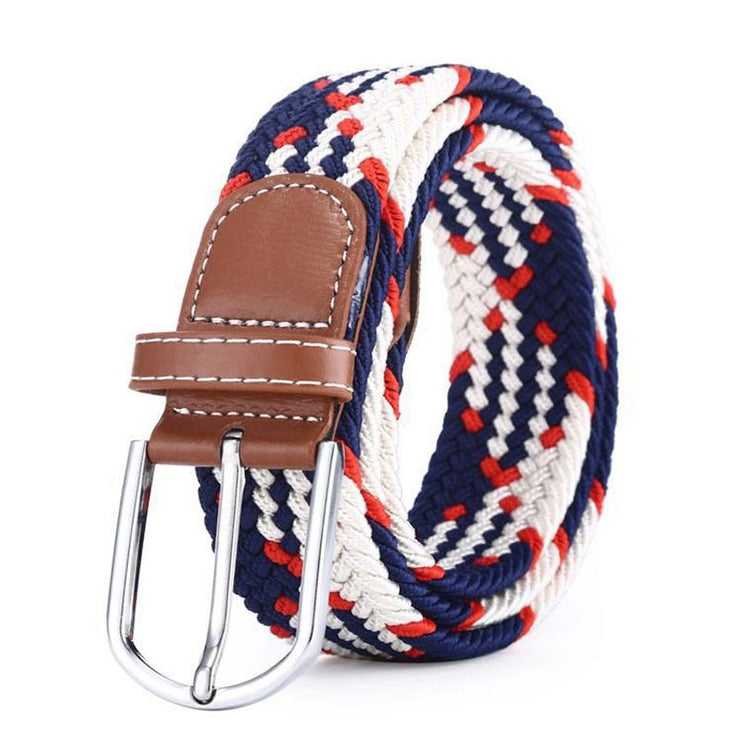 male Casual Knitted Pin Buckle Men Belt Woven Canvas Elastic