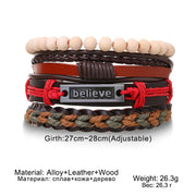 4Pcs/ Set Braided Wrap Leather Bracelets for Men Vintage Life Tree Rudder