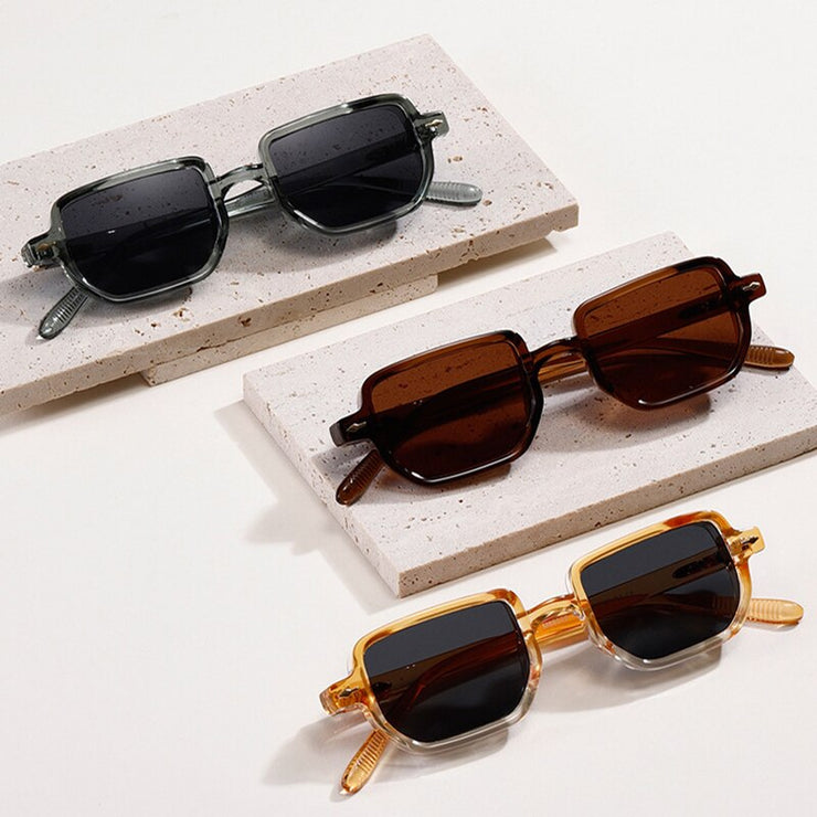 Retro Rectangle Rivets Men Punk Gradient Sunglasses Shades UV400 Fashion