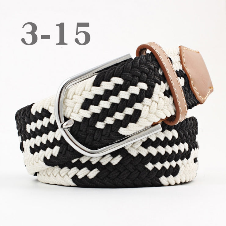 male Casual Knitted Pin Buckle Men Belt Woven Canvas Elastic