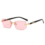 Rimless Sunglasses Rectangle Fashion Popular Women Men Shades Small