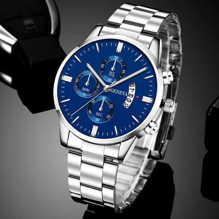 Luxury Fashion Mens Watches Silver Stainless Steel Quartz Wrist Watch