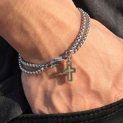 Men's Fashion Double Chain Cross Hollow Wrist Bracelets Lobster Claw