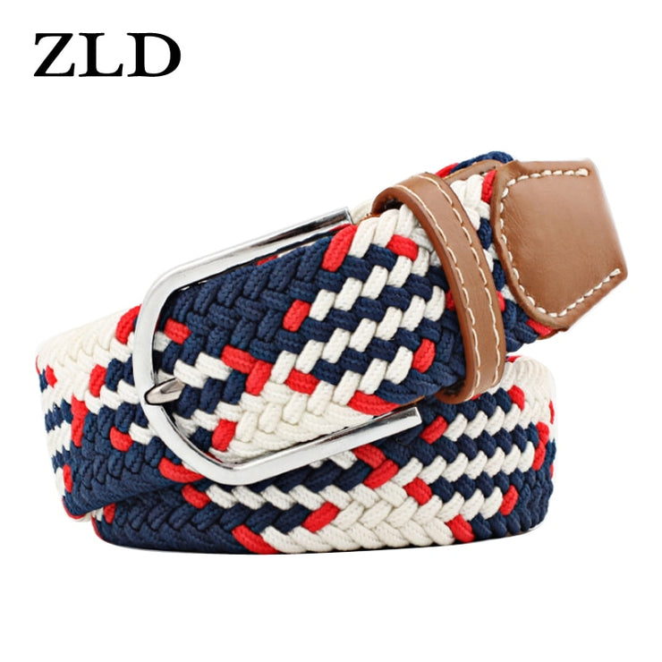 male Casual Knitted Pin Buckle Men Belt Woven Canvas Elastic