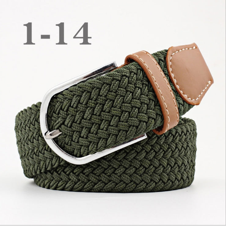 male Casual Knitted Pin Buckle Men Belt Woven Canvas Elastic