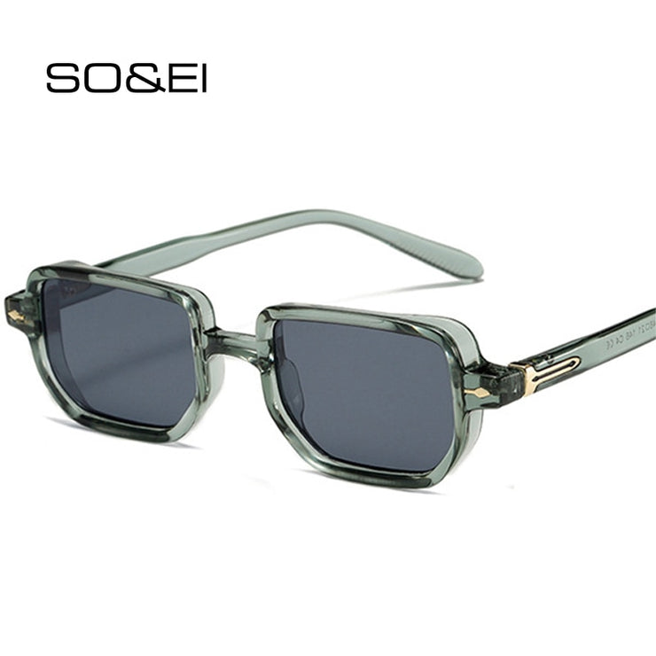 Retro Rectangle Rivets Men Punk Gradient Sunglasses Shades UV400 Fashion