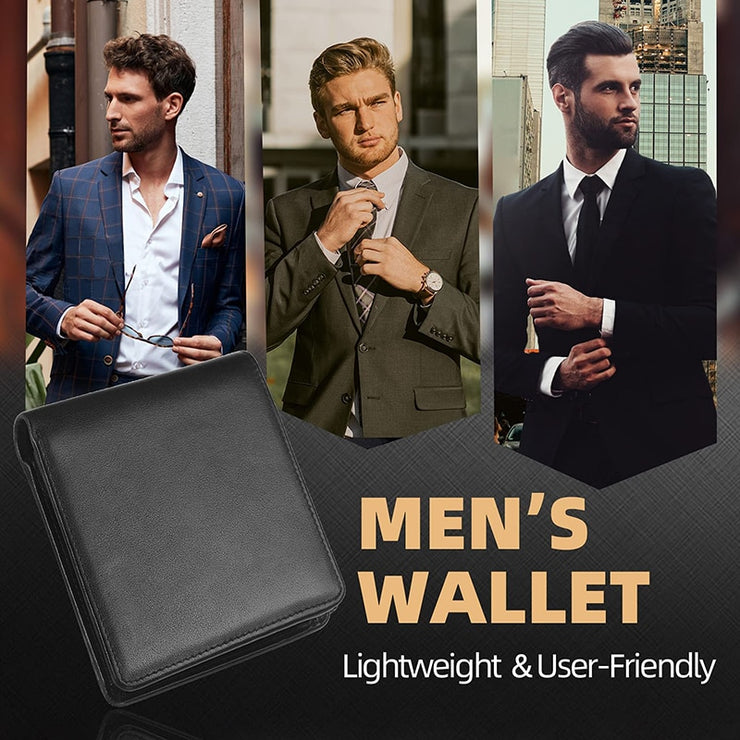 Genuine Leather RFID Blocking Slim Trifold Men Wallets with Coin Pocket