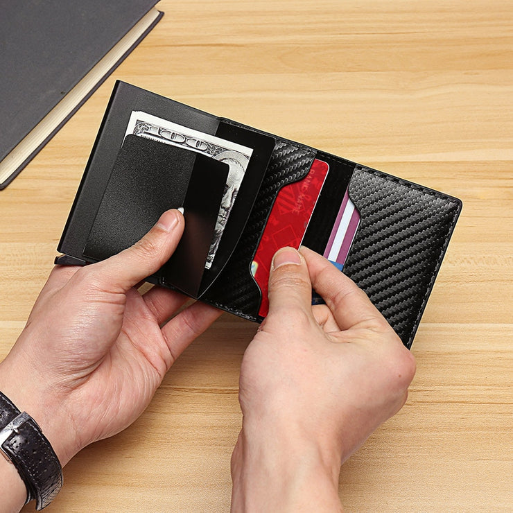 Carbon Fiber Credit Card Holder Wallets Men Brand Rfid Black Magic