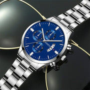 Luxury Fashion Mens Watches Silver Stainless Steel Quartz Wrist Watch