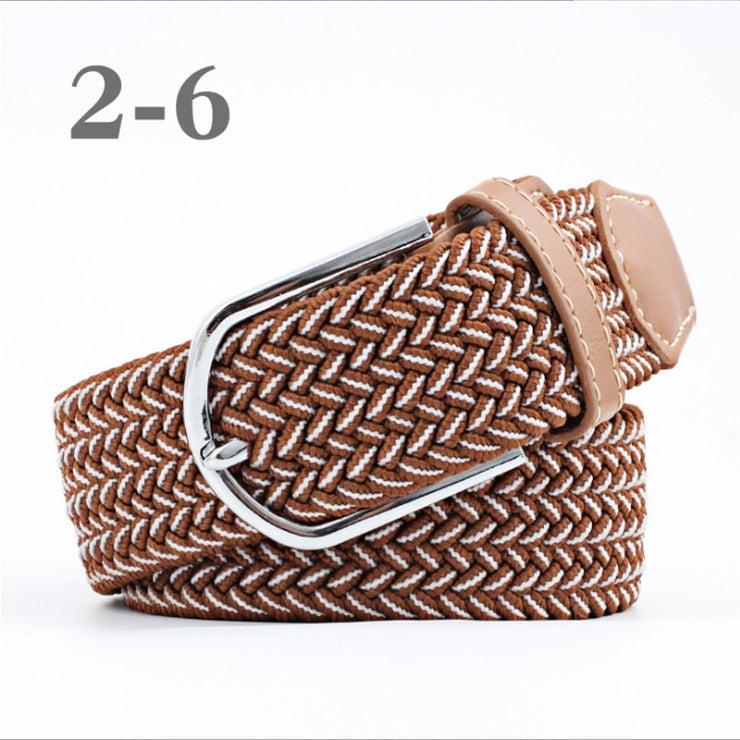 male Casual Knitted Pin Buckle Men Belt Woven Canvas Elastic