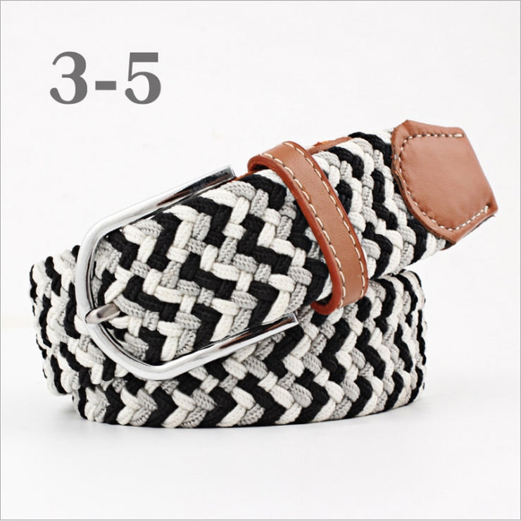 male Casual Knitted Pin Buckle Men Belt Woven Canvas Elastic