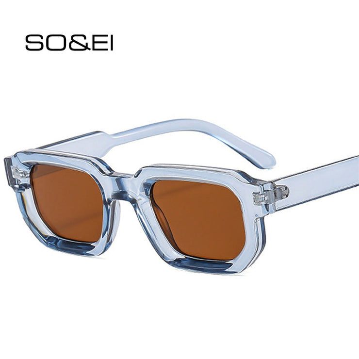 Fashion Square Sunglasses Women Shades UV400 Vintage Blue Tea