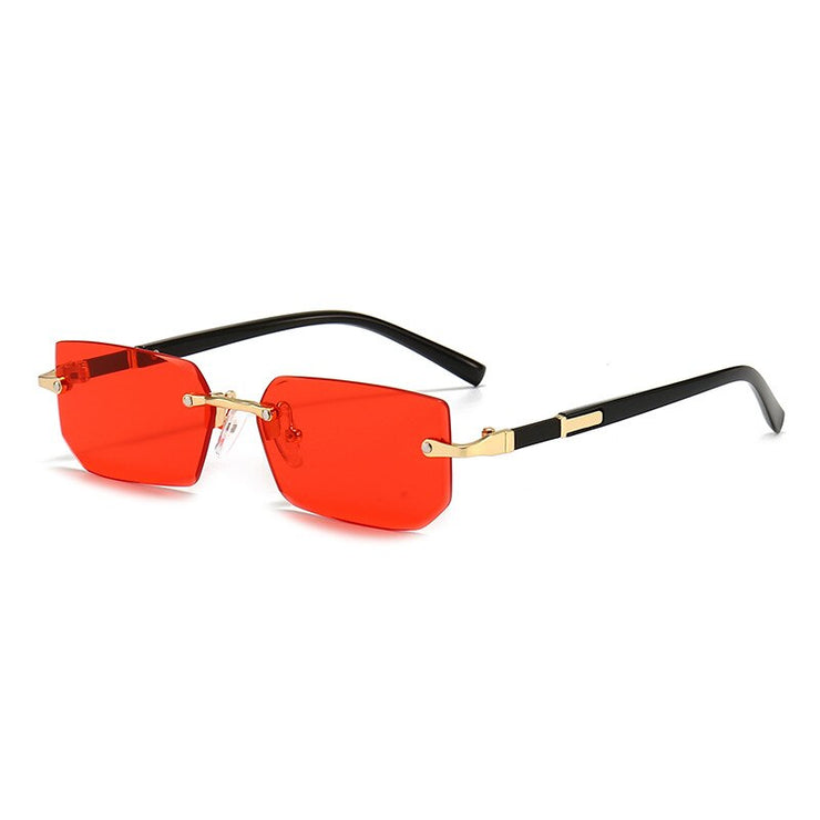 Rimless Sunglasses Rectangle Fashion Popular Women Men Shades Small