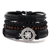 4Pcs/ Set Braided Wrap Leather Bracelets for Men Vintage Life Tree Rudder