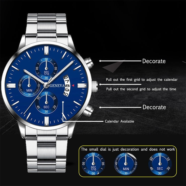 Luxury Fashion Mens Watches Silver Stainless Steel Quartz Wrist Watch