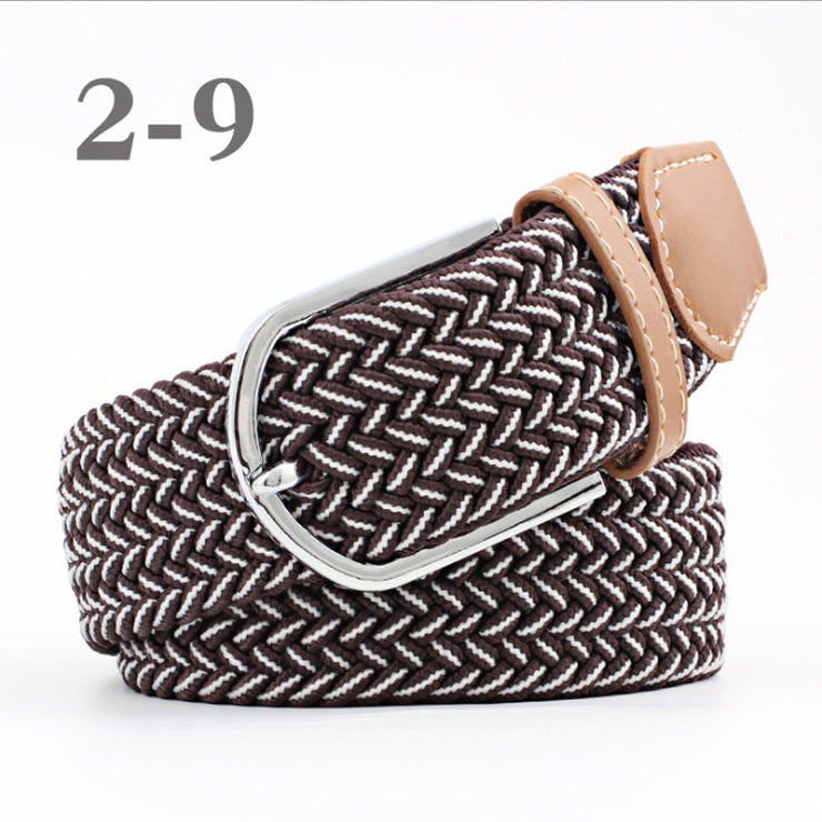 male Casual Knitted Pin Buckle Men Belt Woven Canvas Elastic